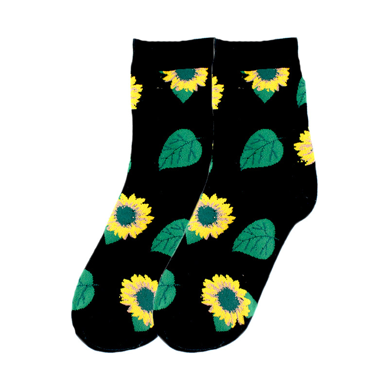 Women's Pastoral Leaves Flower Cotton Crew Socks A Pair display picture 10