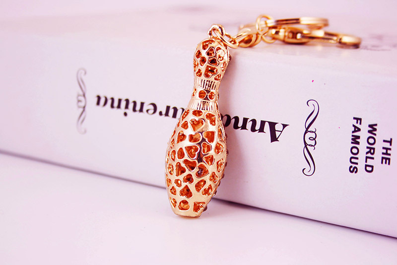 30g Weight Alloy, Metal Material Heart Pattern Women'S Gender White, Pink, Blue, Champagne Color Diamond-studded Crystal Bowling Shape Car Key Chain 9