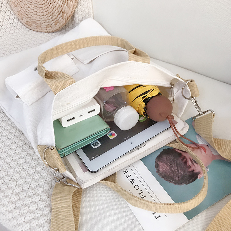 Bolsa de mensajero de las mujeres nuevo estilo coreano versátil artístico simple estudiante de gran capacidad de hombro Portátil Bolsa de lona al por mayor image 5