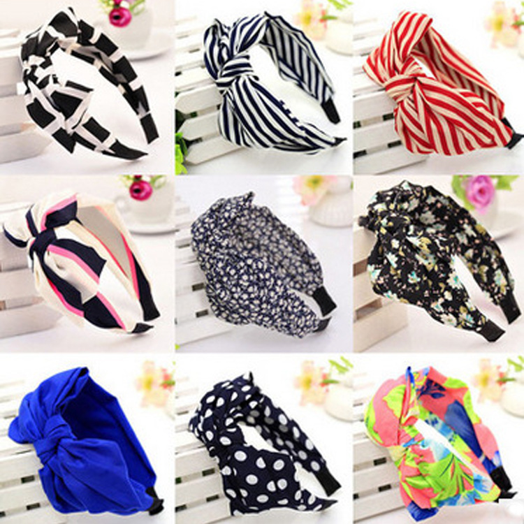 韩版亮片头扣宽边中间交叉打结头箍女发箍蝴蝶结创意布艺发带发饰