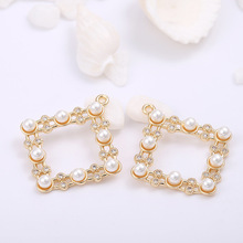 diy饰品珍珠配件纯铜镀14k金微镶小锆石矩形27mm*25mm小挂件批发