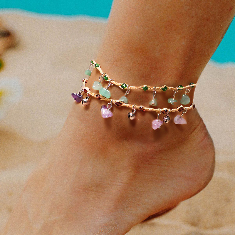 Bohemian Geometric Alloy Straw Braid Artificial Gemstones Womenu0027S Anklet