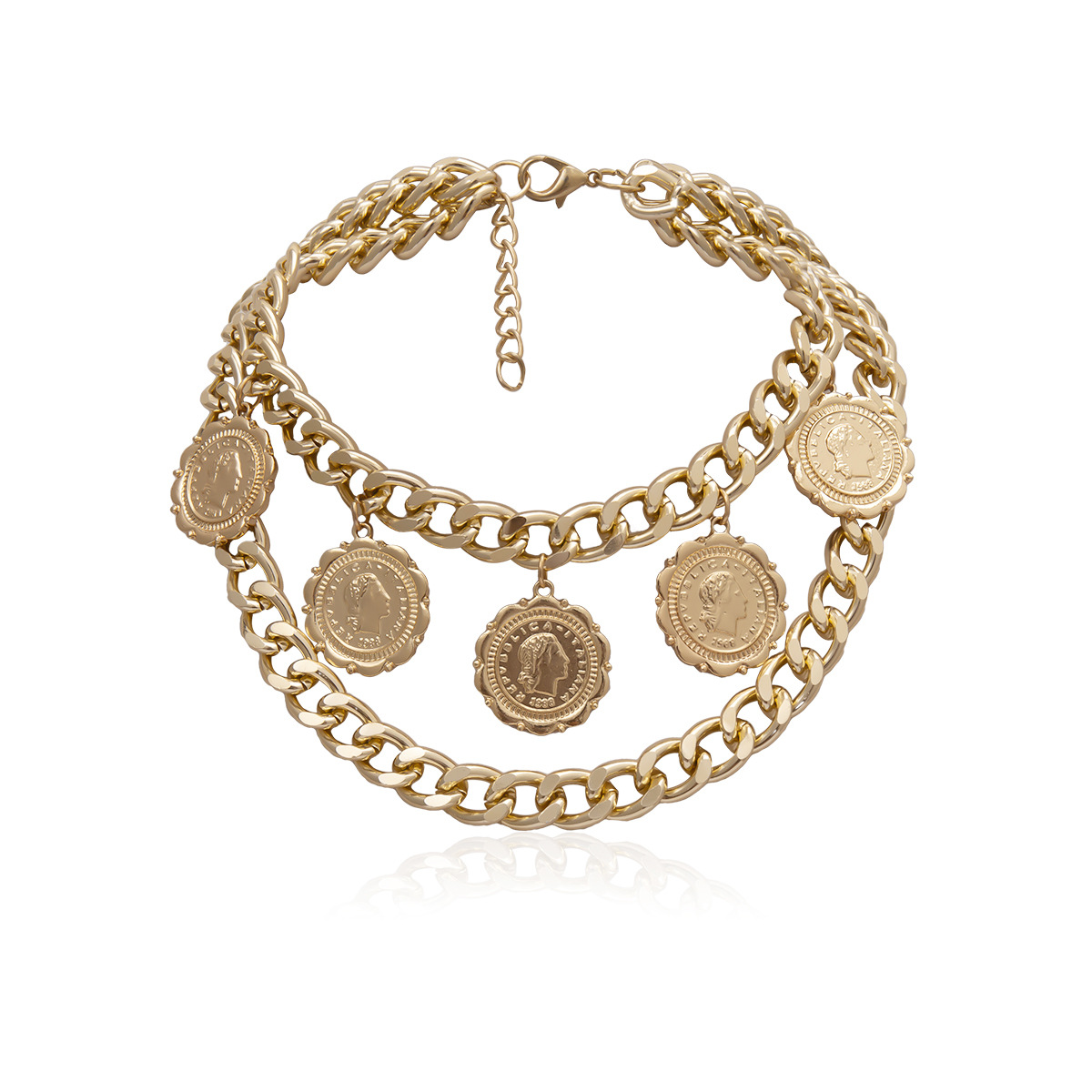 Schmuck Geometrie Dicke Kette Mehrschichtige Dekoration Weibliche Persönlichkeit Relief Figur Anhänger Quaste Halskette_voghion.com