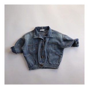 Детская джинсовая осенняя куртка, джинсовый кардиган, детская одежда, в корейском стиле, свободный крой