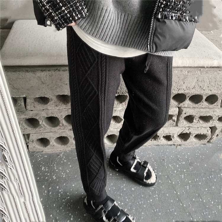 麻花针织哈伦裤女秋冬新款高腰显瘦萝卜裤纯色外穿网红毛线奶奶裤