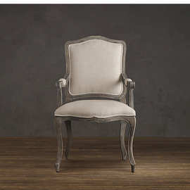 外贸美式乡村实木复古风格餐椅小户型欧式布艺软包办公椅新古典