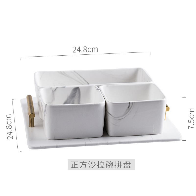 Fábrica directa Luz de lujo caramelo merienda plato tarde té KTV cuadrado grande cerámica tuerca rejilla plato de fruta seca