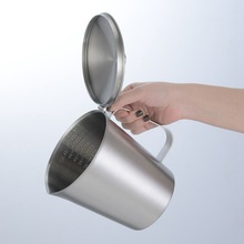 加厚304不锈钢量杯 带盖量杯奶茶咖啡量杯带刻度2L 拉花杯实验杯