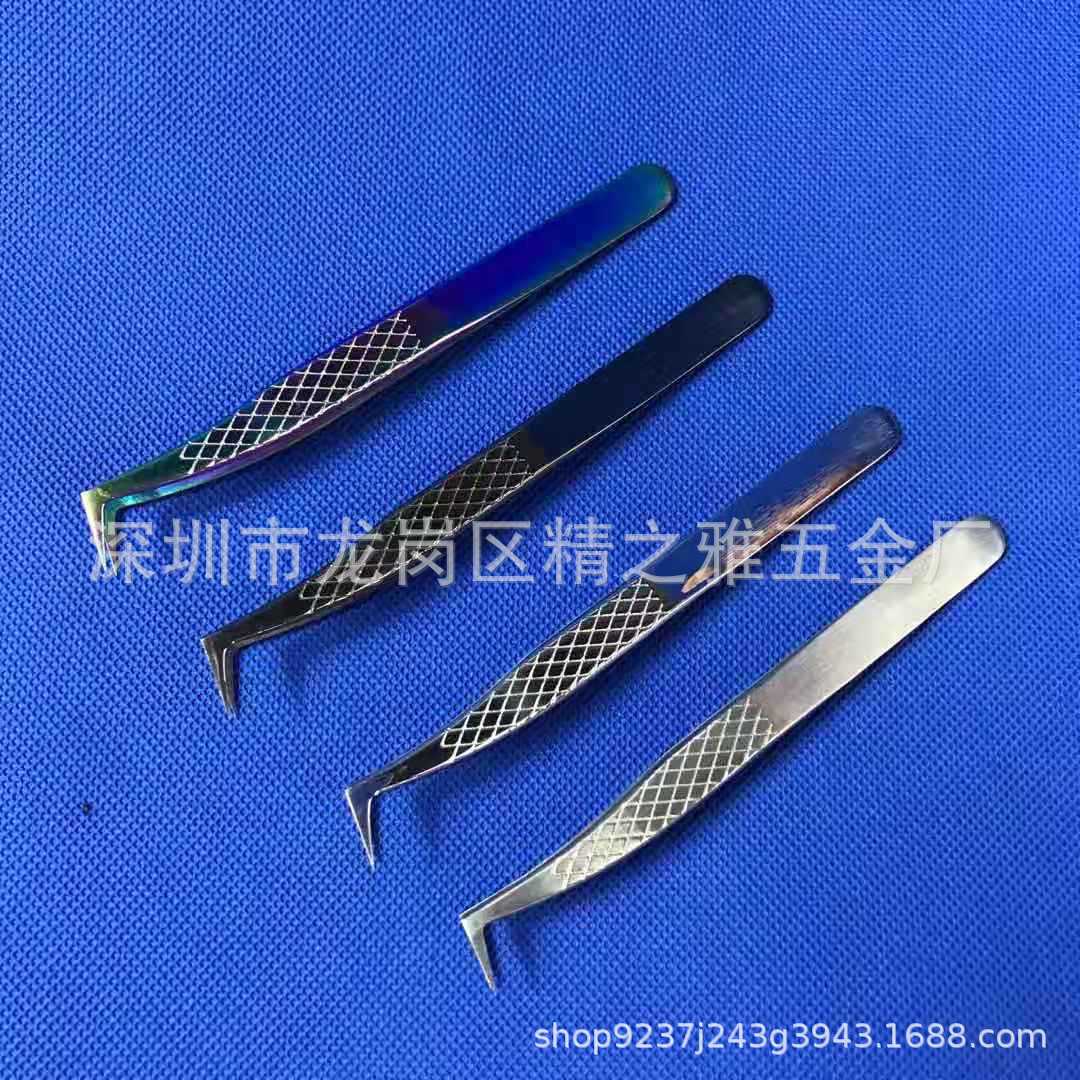 厂家直销嫁接睫毛压纹镊子易开花鹰嘴夹种植睫毛金色炫彩鹰咀镊子