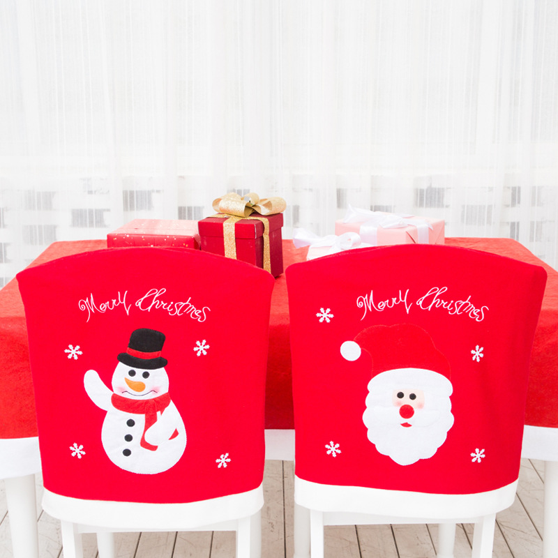 圣诞椅子套桌布圣诞节装饰品雪花椅套创意老人雪人麋鹿餐椅套椅垫|ms