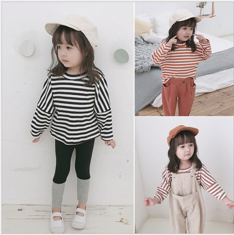zmbaby 2019 spring new style girls Korean children's clothing boys and girls striped bottoming shirt female baby long-sleeved T-shirt