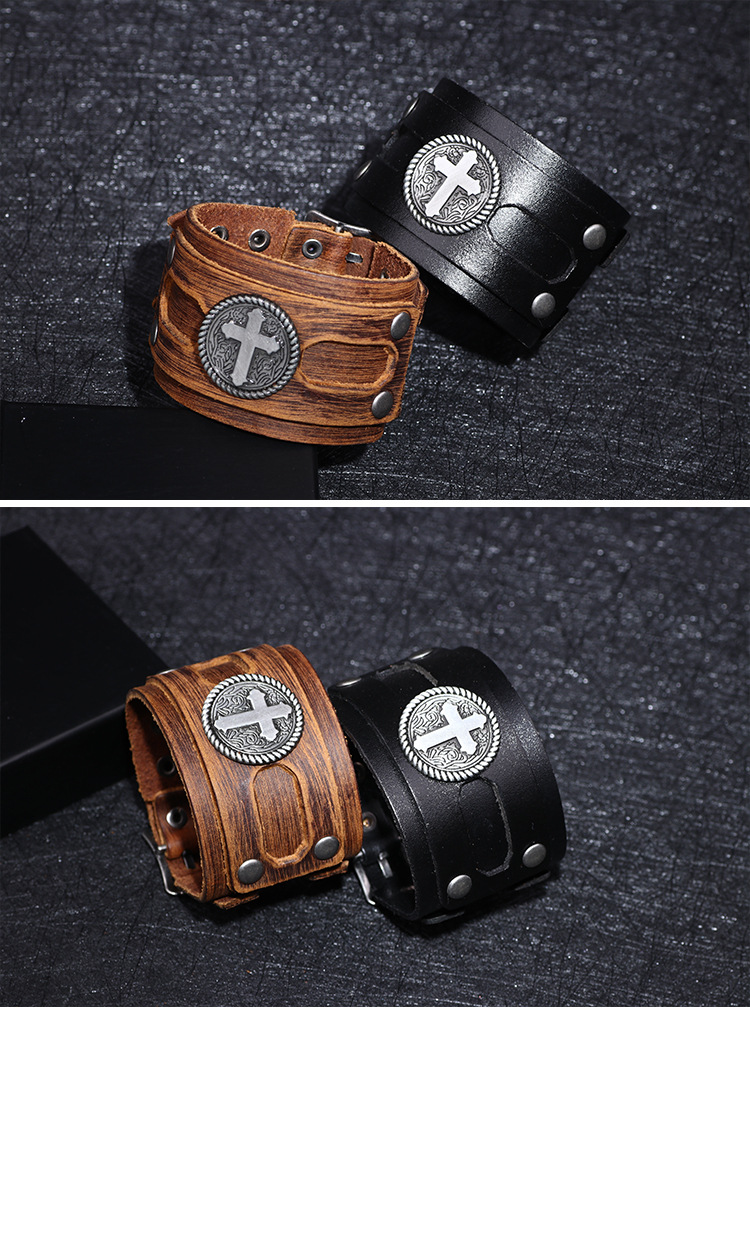 European And American Punk Cross Wide Leather Bracelet Wholesale display picture 10