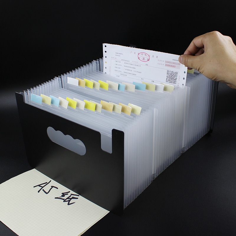 Transfronterizo dedicado gran capacidad A5 Mini pequeño tamaño órgano clip multi-capa carpeta factura sola bolsa de almacenamiento retráctil de pie