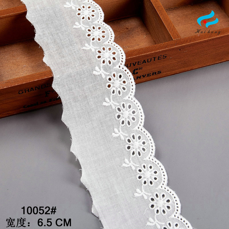 厂家直销 棉布刺绣花边 6.5厘米 乳白色 现货 进口刺绣花边机工艺