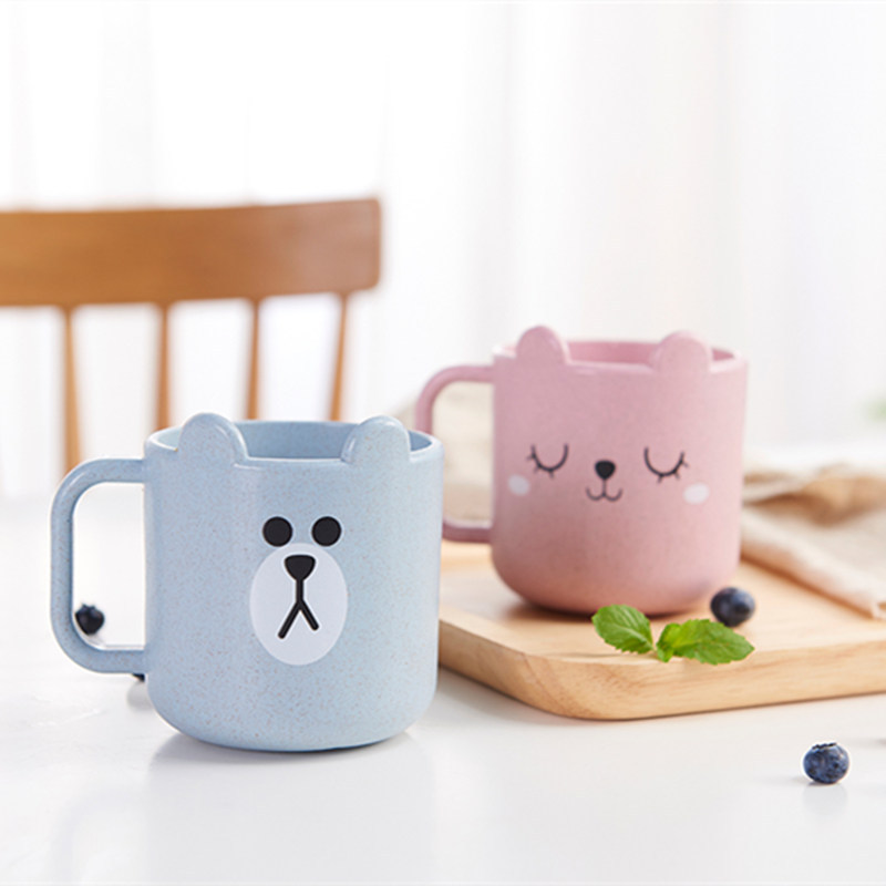 Wheat straw children's Cup cartoon bear 3 color infant milk cup baby learning drinking cup mouthwash Cup