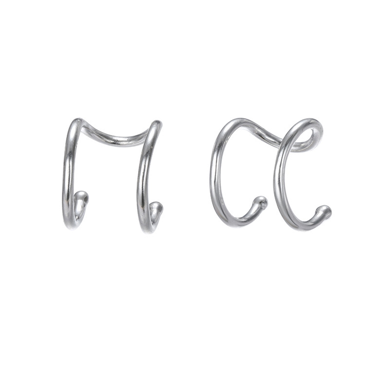 Boucles D&#39;oreilles En Acier Inoxydable Double Couche Unisexe Simple Mode Plaquées Or Non Percées display picture 4