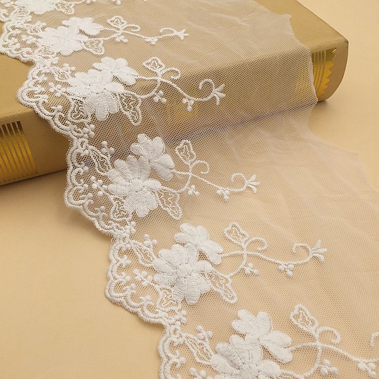 厂家直销棉线网纱水溶花边 刺绣蕾丝花边条码裙子diy绣花辅料花边