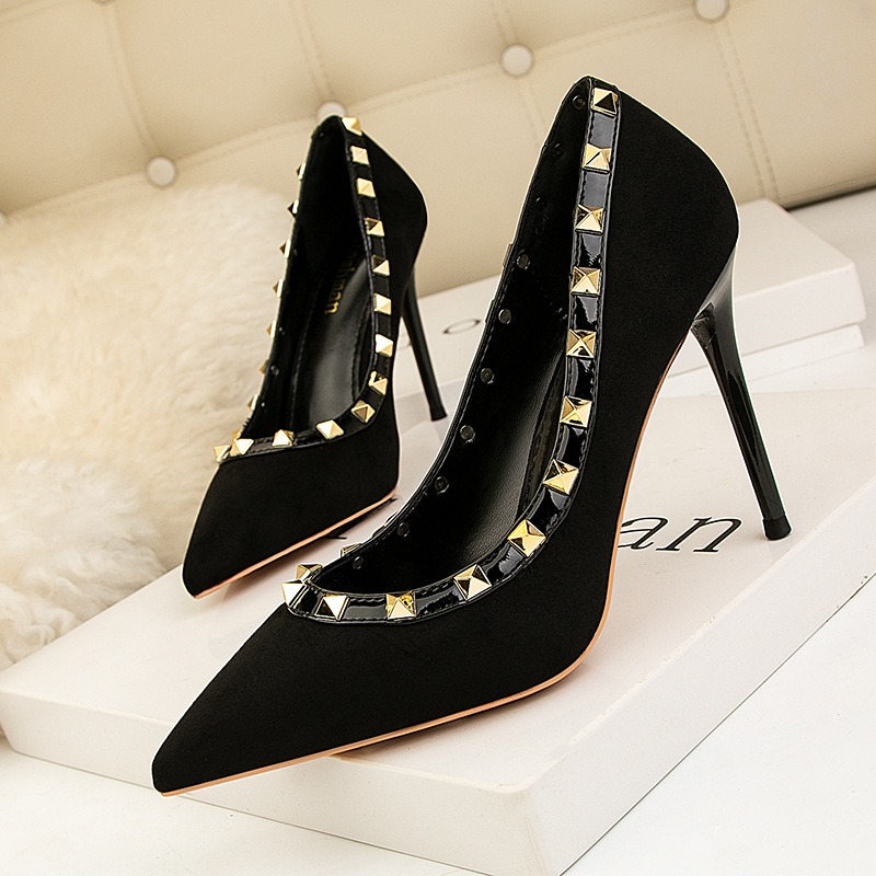 9288-30 European and American fashion restoring ancient ways clubs for women's shoes heel high-heeled pointed mouth shallow rivet single female shoe heels