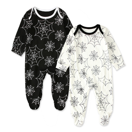 Children's European and American-style Halloween boys' spider-web print long-sleeved onesie romper outfit kids' clothing Instagram style