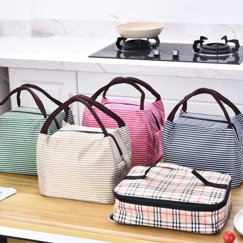 Oxford cloth insulated lunch bag, portable grid bento bag, large capacity food container bag, fresh hand-held insulated bag, wholesale