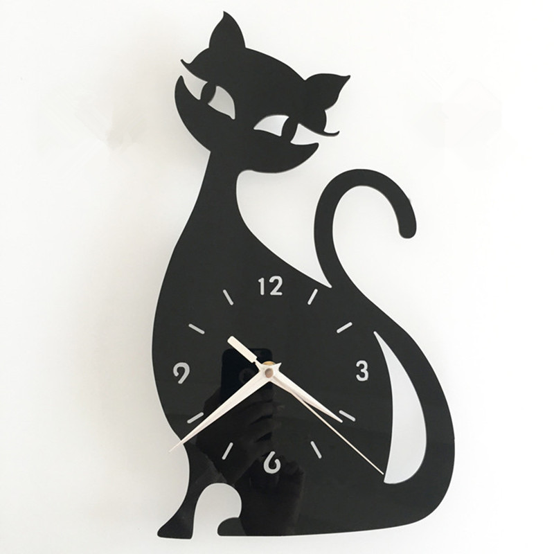 亚克力挂钟卡通猫咪客厅静音装饰时钟创意掛鐘个性壁钟diy clock