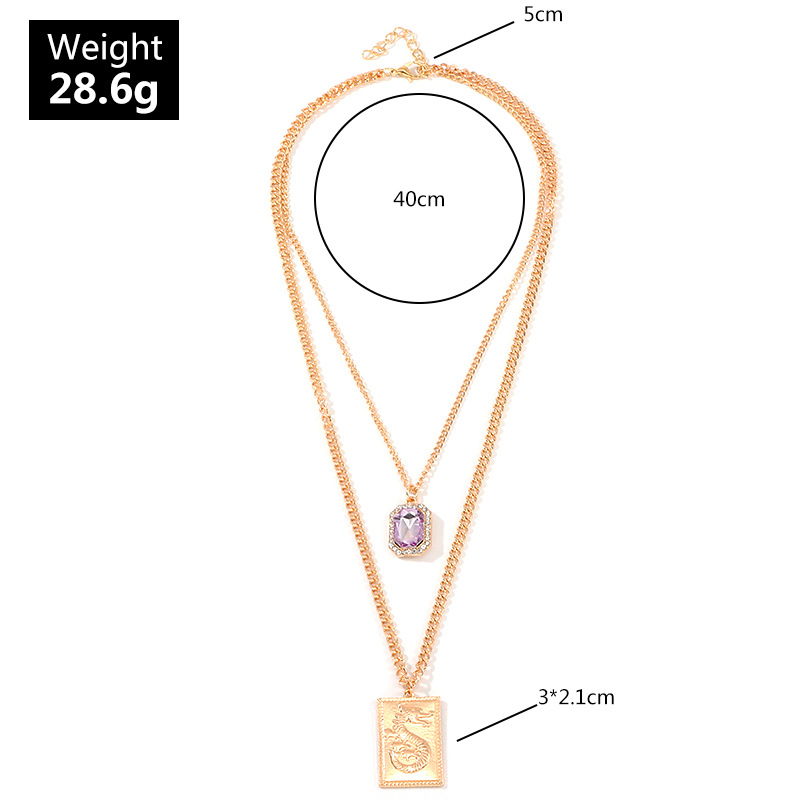 Jewelry New Fashion Chinese Dragon Necklace Square Purple Diamond Double Necklace Wholesale display picture 1