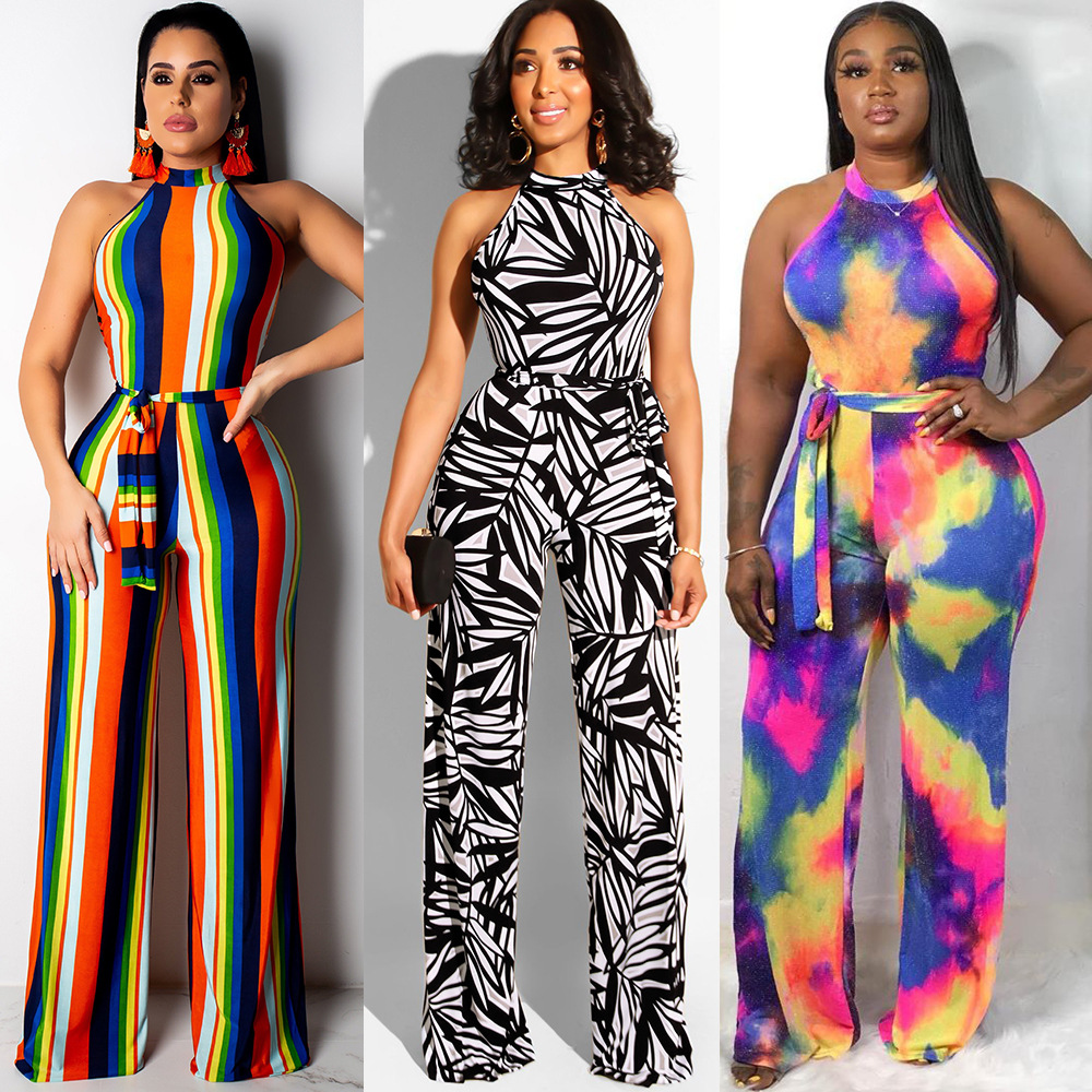 halter printed zipper jumpsuit Nihaostyles wholesale clothing vendor NSTYF72963