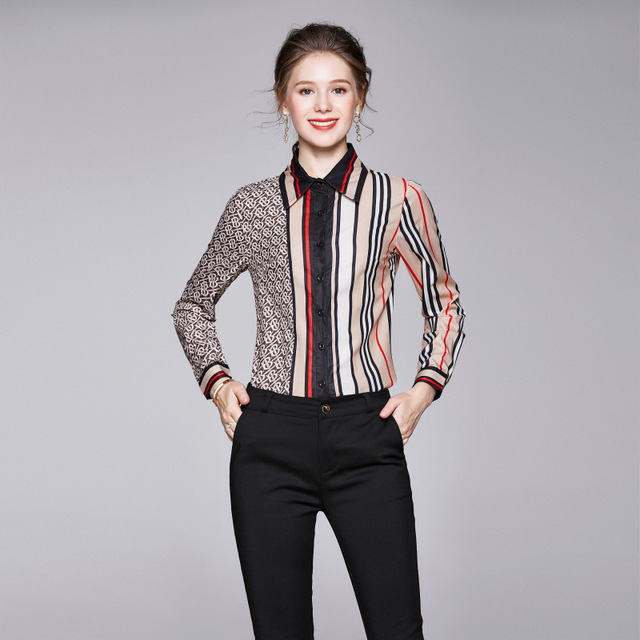 single-row button-down jacket lapel stitching stripe shirt   