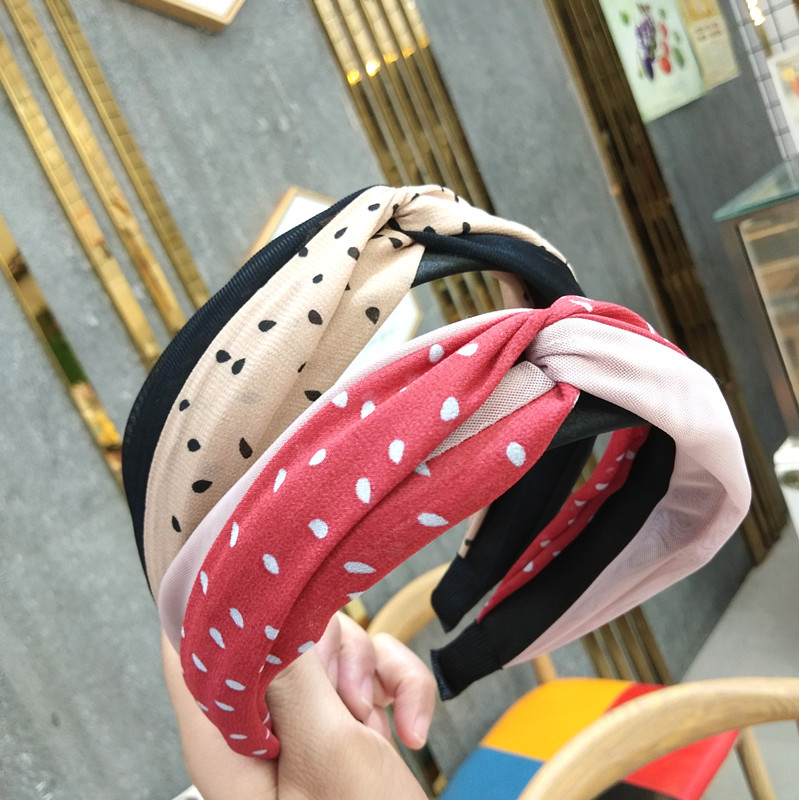 Korean High-end Lace Mesh Knotted Headband Wide-edge Color Matching Cross Hairpin Wave Nod Headband Wholesale Nihaojewelry display picture 5