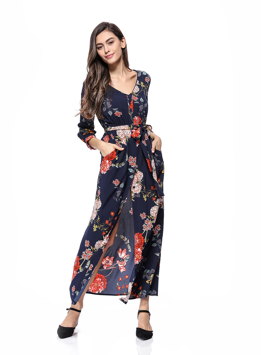 long bohemian slit long sleeve dress NSAL10202