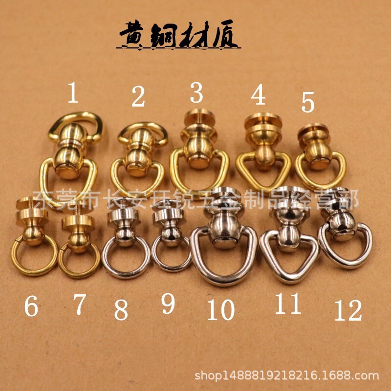 Pure copper band ring monk head brass pacifier nail 360 degree rotating leather buckle handmade leather luggage hardware accessories