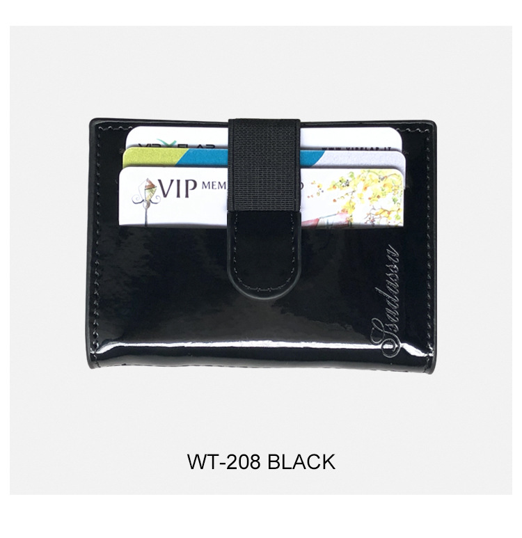 37g Weight Buckle Closure Type Pu Leather Material Solid Color Pattern Unisex Gender Black Color New Shiny Coin Purse Women's Small Card Bag Pu Card Bag Fashion Id Card Holder Summer Promotion Wholesale Nihaojewelry 7