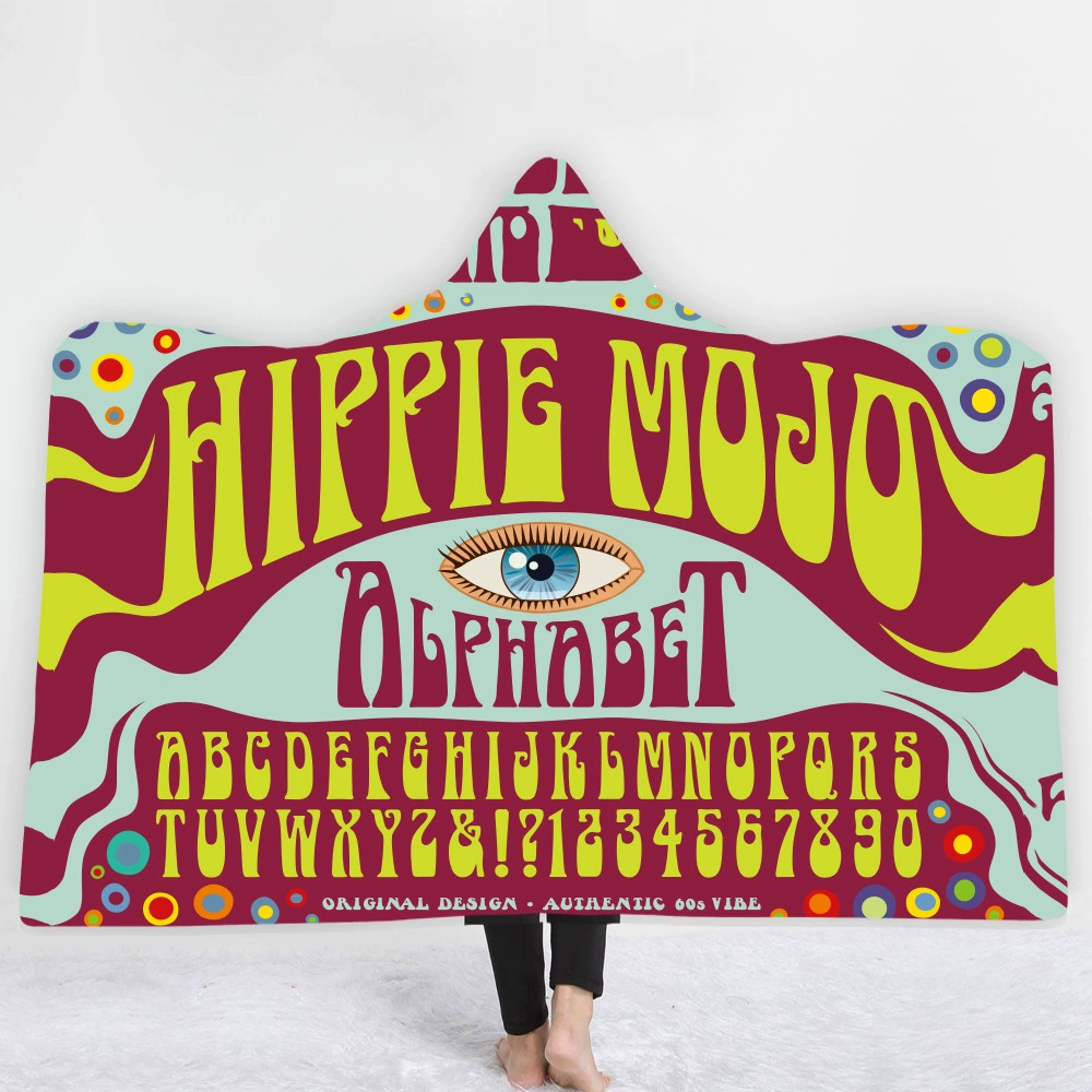 Трансграничное зимнее Европейское и американское одеяло со шляпой-хиппи Одеяло с капюшоном Утолщенный двухслойный плащ, плюшевый с цифровой печатью