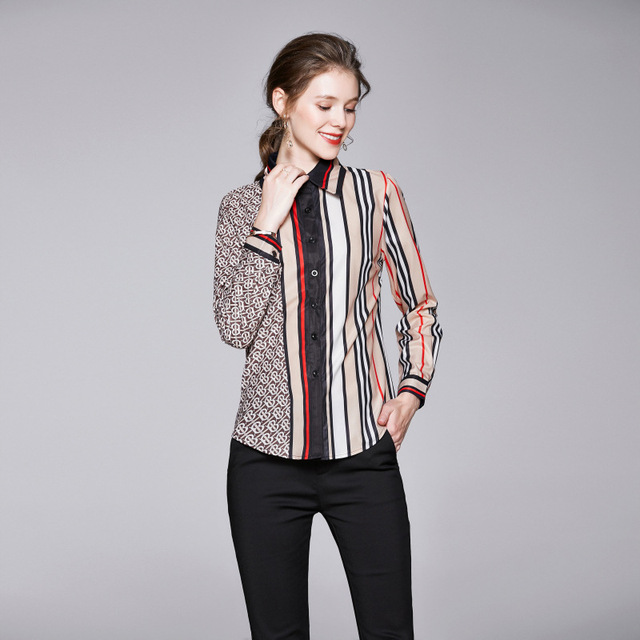 single-row button-down jacket lapel stitching stripe shirt   