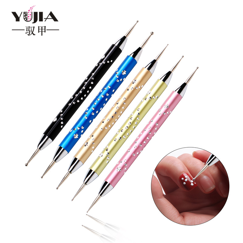 Herramientas de uñas al por mayor varilla de metal pluma de taladro de uñas pluma de flor de doble cabeza flor aguja gancho pluma de flores 5 Pack