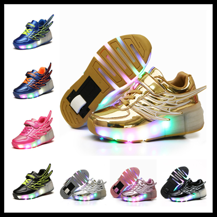 男女儿童带翅膀单轮自动款暴走鞋成人超轻隐形按钮 LED七彩轮滑鞋|ru