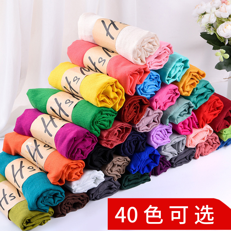 纯色棉麻围巾 好质量巴厘纱 春季爆款韩百搭时尚丝巾礼品直销批发