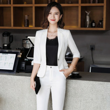 白色中袖小西装外套女新款时尚气质短款薄款职业装小西服套装8601