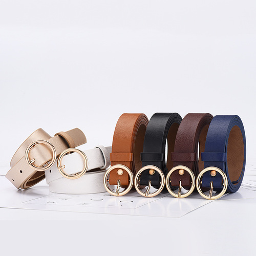 Round buckle belt for women, Korean style fashionable women's jeans belt, student personality versatile thin belt