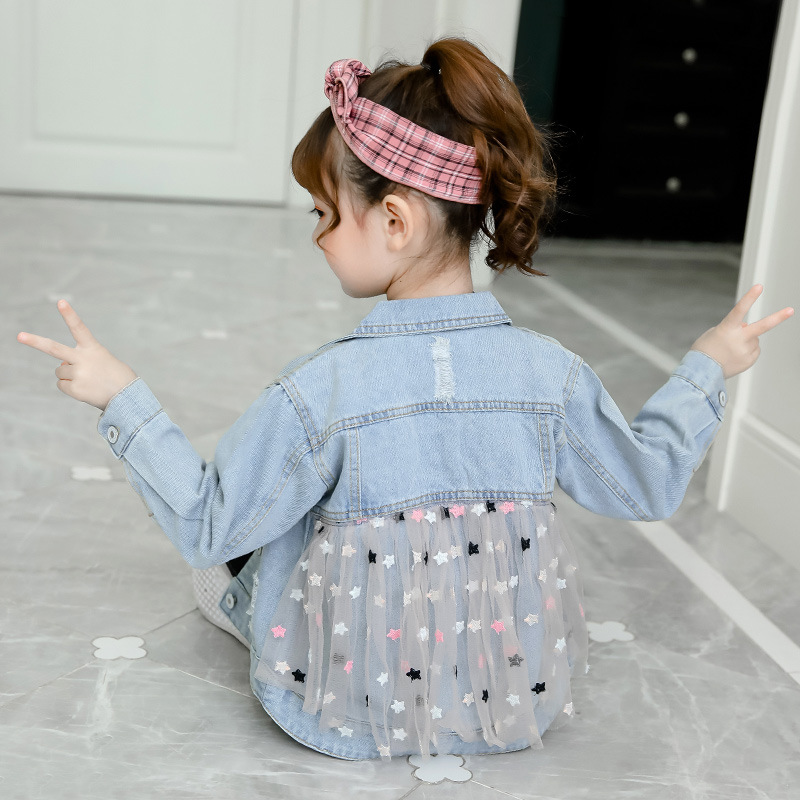 厂家直销2020春秋新款童装女童牛仔外套儿童中大童五角星上衣批发|ms