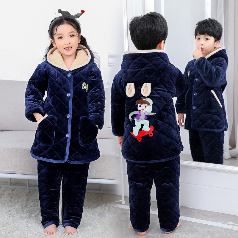 direct deal 2019 Autumn and winter new pattern children thickening Cotton clip pajamas Home Furnishings Coral Flannel suit
