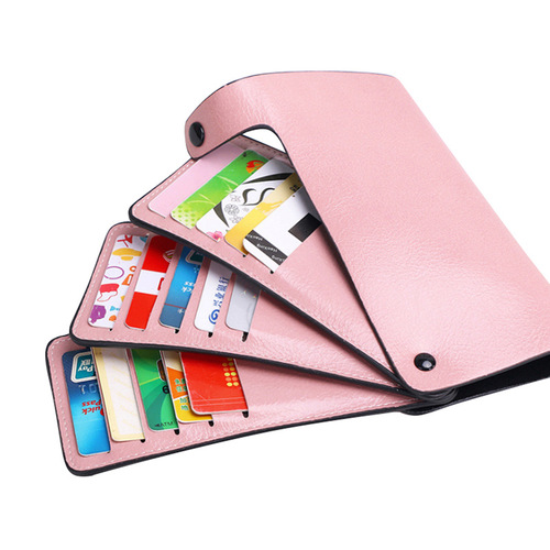 Long PU large capacity rotating multi-card slot business card ID card holder female card holder leather case