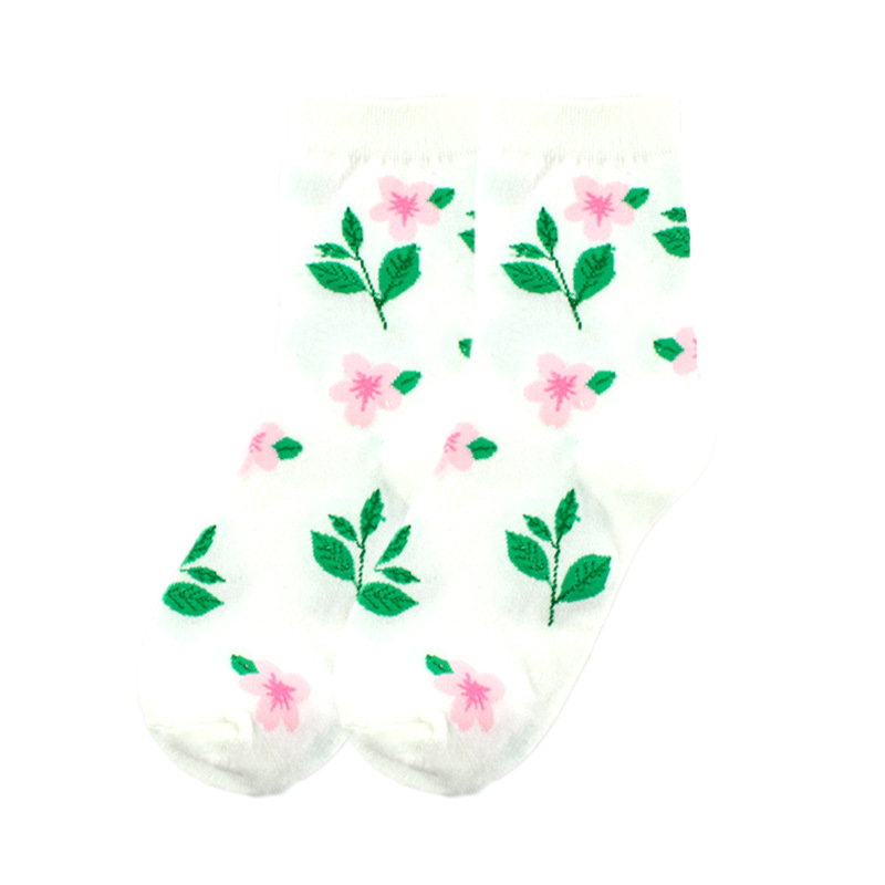 Women's Pastoral Leaves Flower Cotton Crew Socks A Pair display picture 9