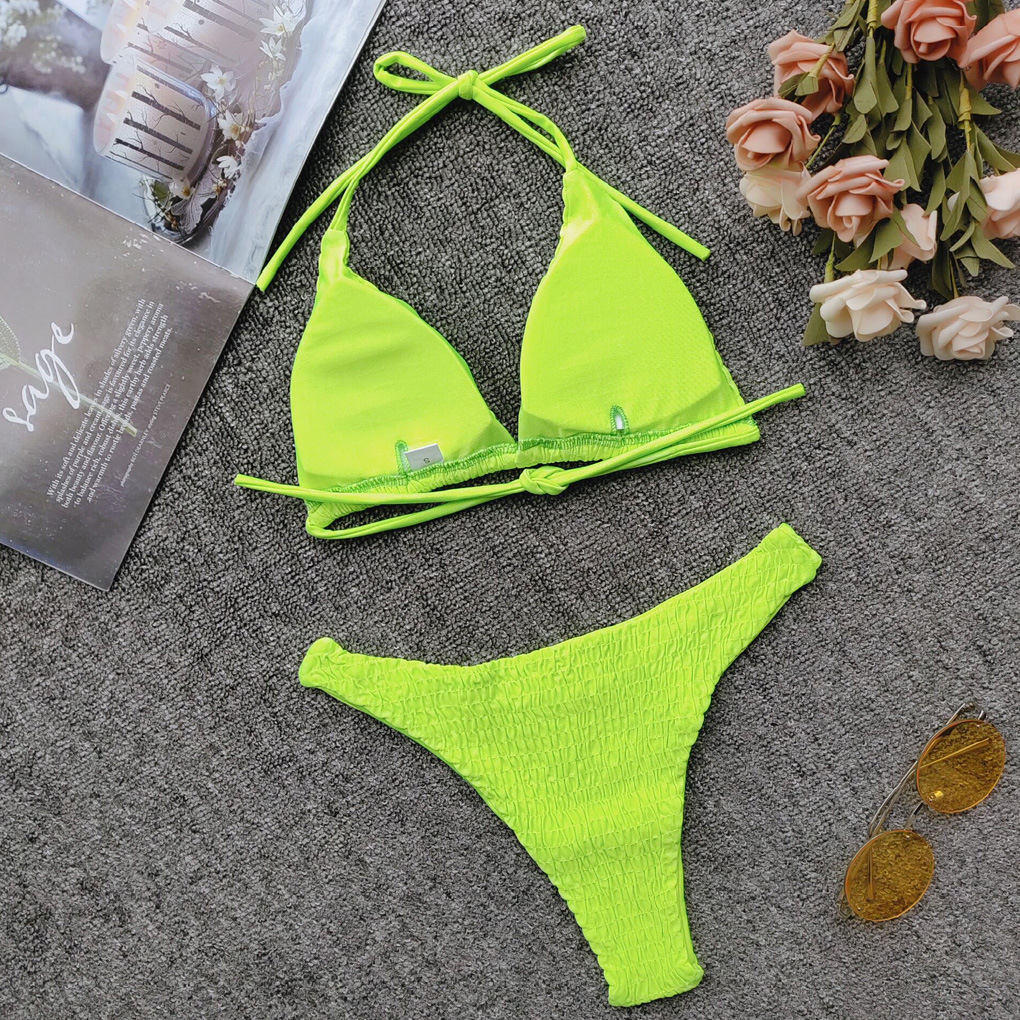 Hot Models Ladies Split Swimsuit Solid Color Pleated Sexy Bikini Wholesale Nihaojewelry display picture 11