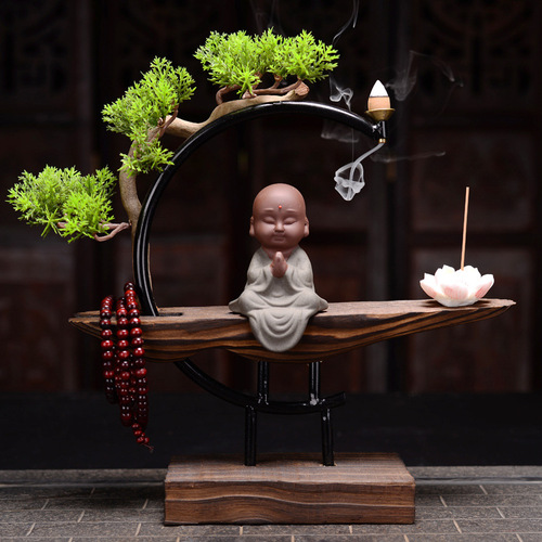 Chinese Zen style weathered wood ornaments creative backflow incense burner little monk large household agarwood and sandalwood aromatherapy burner