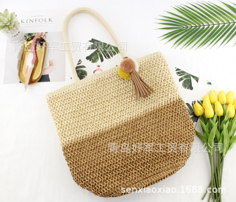 Wholesale Clashing Color Woven Straw Woven Two-color Bag Handbag Nihaojewelry display picture 4