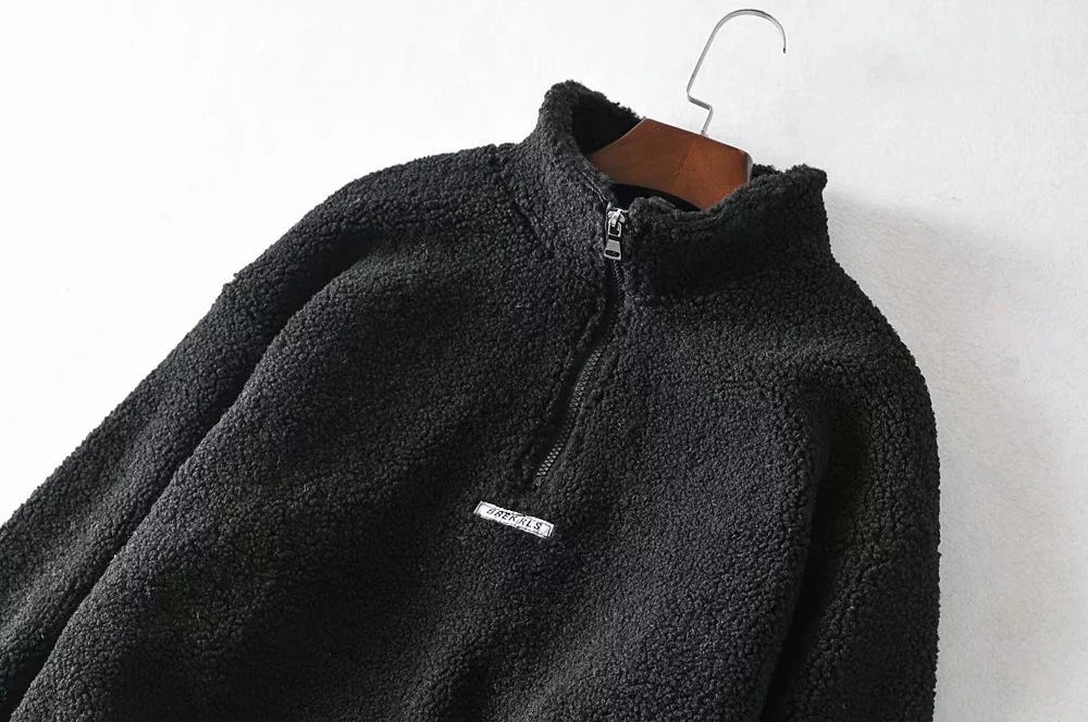 zipper stand collar lamb wool thick coat NSAC21731