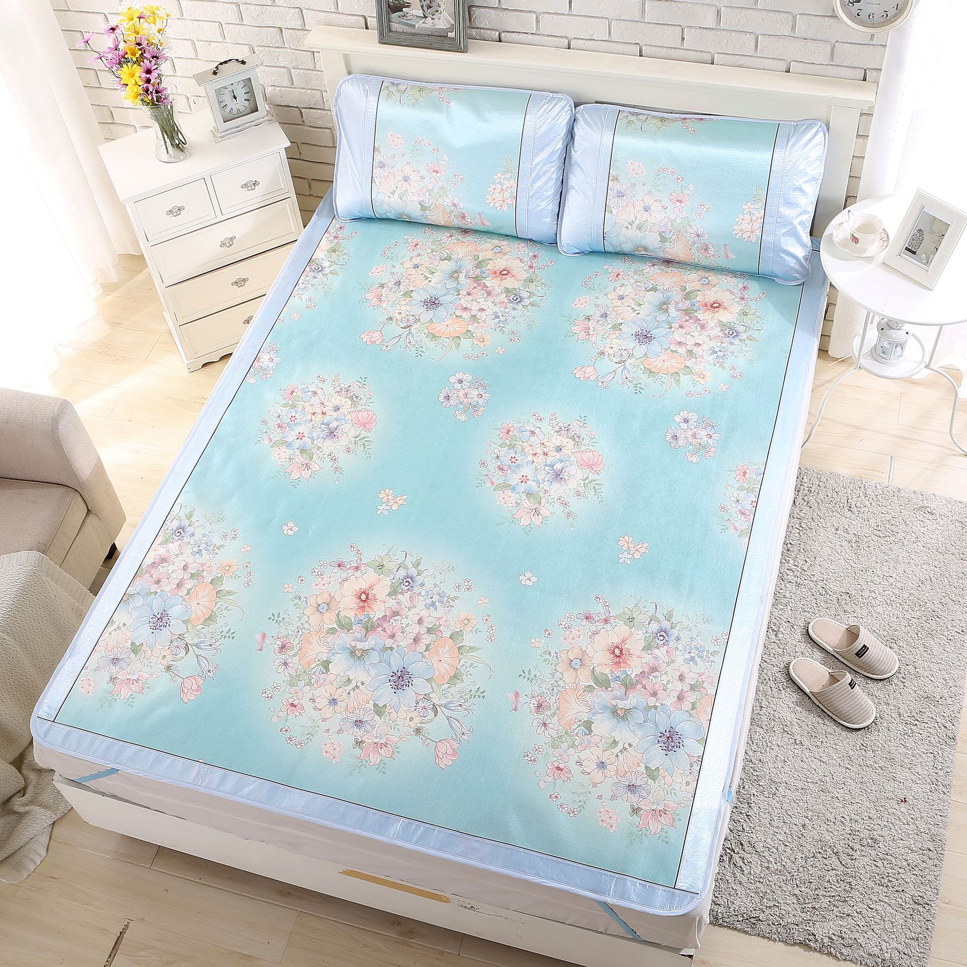 2019新款夏季冰丝凉席空调席冰丝席批发可折叠凉席三件套学生席子