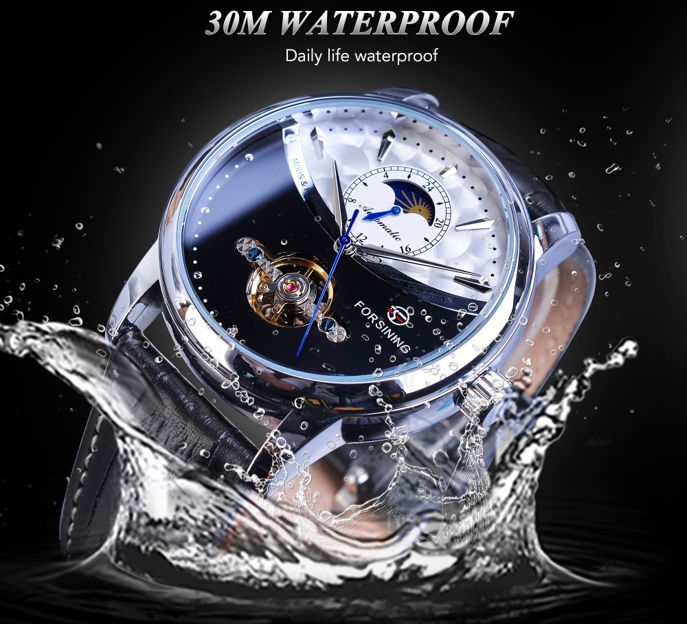 Forsining Men's Mechanical Wrist Watch Automatic Skeleton Moon_voghion.com