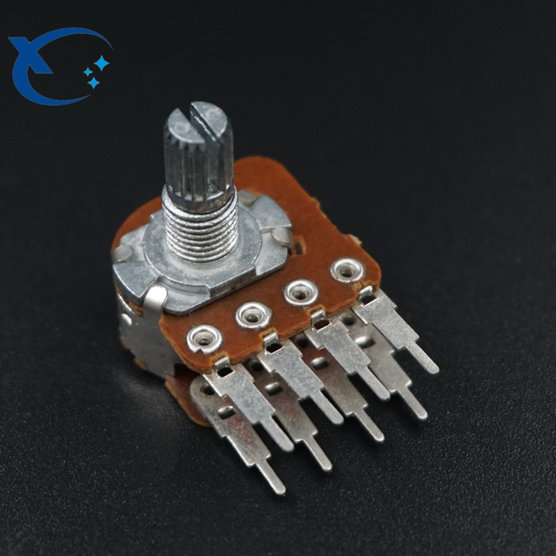 高品质148型抽头式双联电位器B1K~1M长直脚白壳旋转式RK163GT